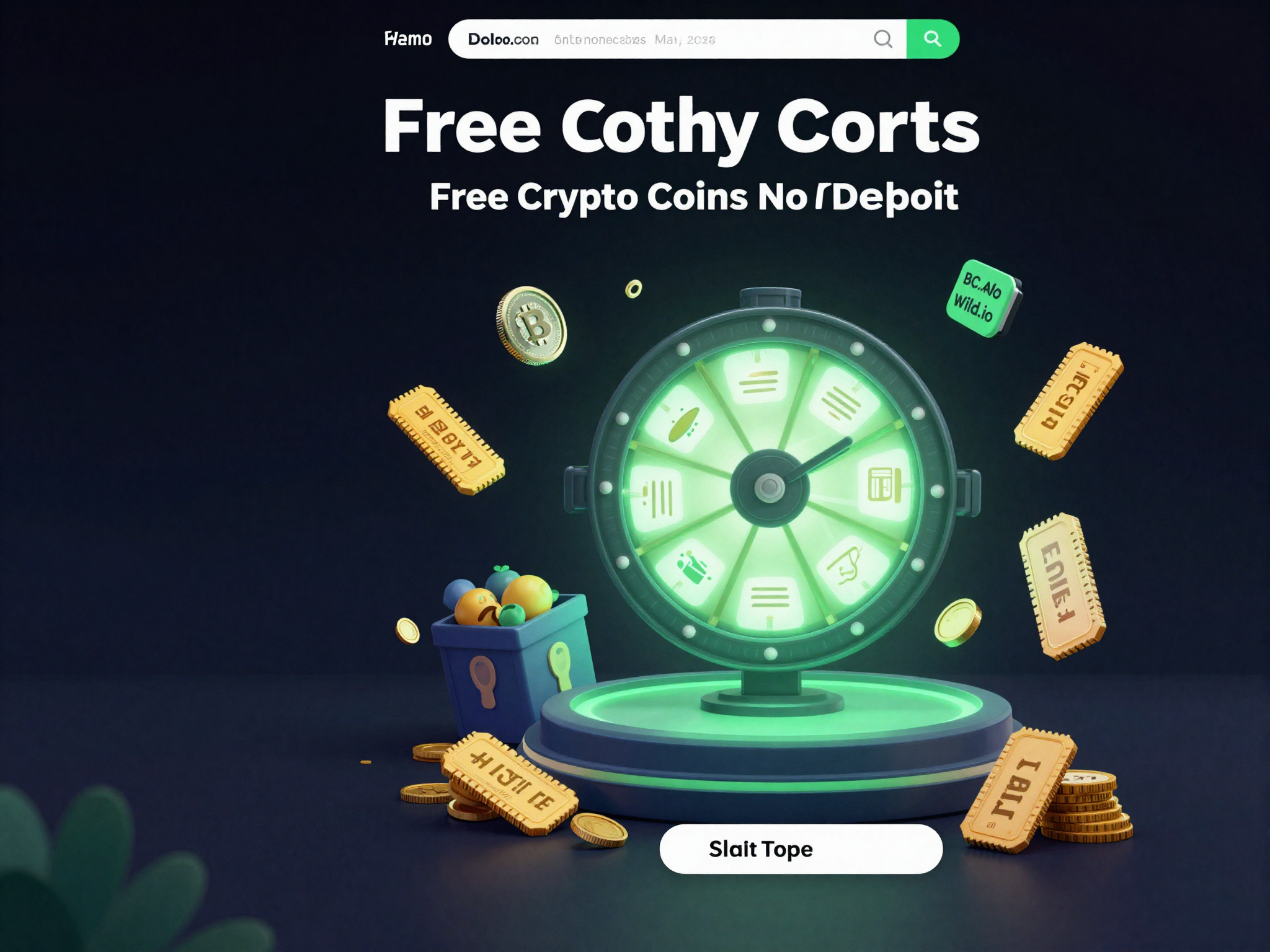 Free crypto coins, faucet rewards, and signup credit tokens illustration